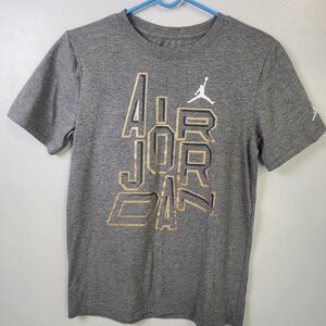Jordan Boys Gray Short-Sleeve Air Jordan Graphic Tee with Gold Accents